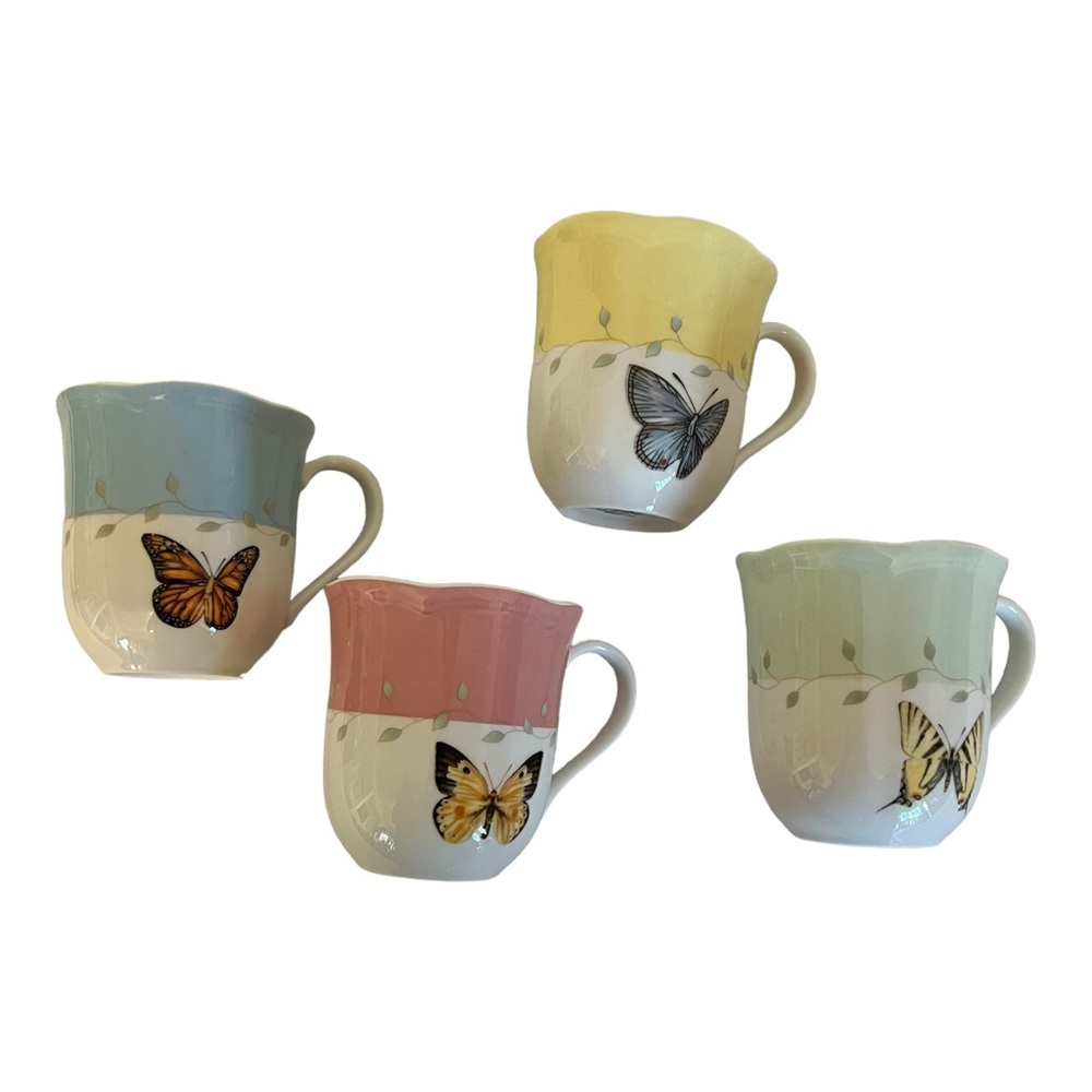 Lenox Butterfly Meadow Set of 4 Coffee Mugs Tea Cups